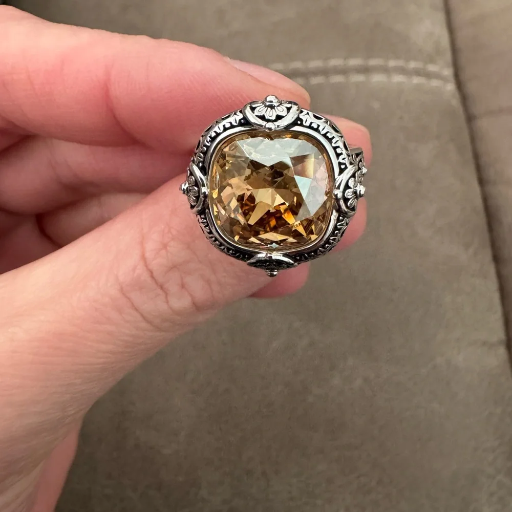 Sterling Silver 925 Simulated Yellow Diamond Ring - Picture 2 of 13